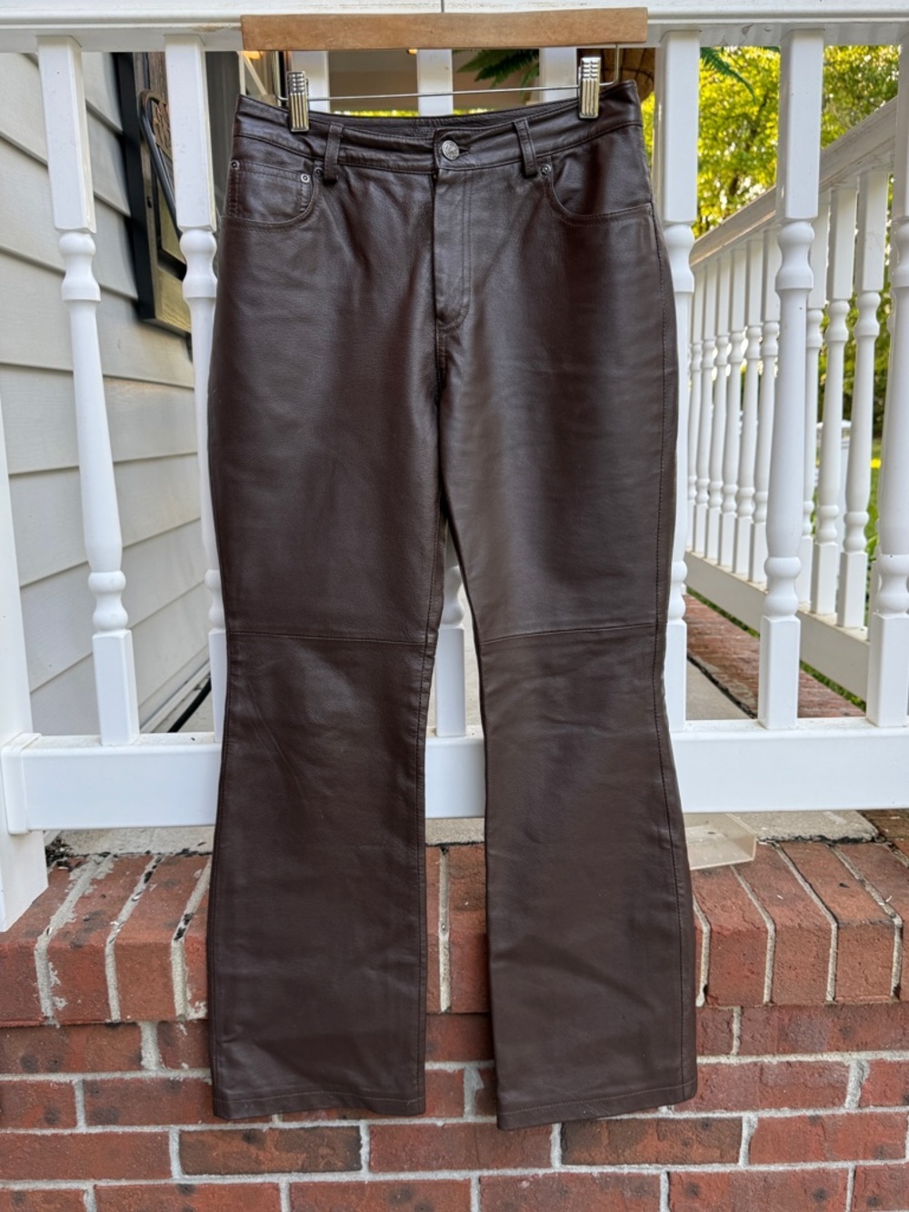 Vintage Newport News Brown Real Leather Motorcycle Bootcut Pants Size 6P 29 in